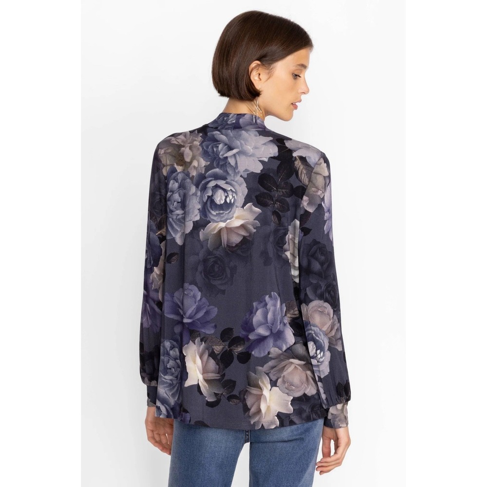 104- Johnny Was "Grey Peony" Long-Sleeve Mock Neck Top - Picture 2 of 3